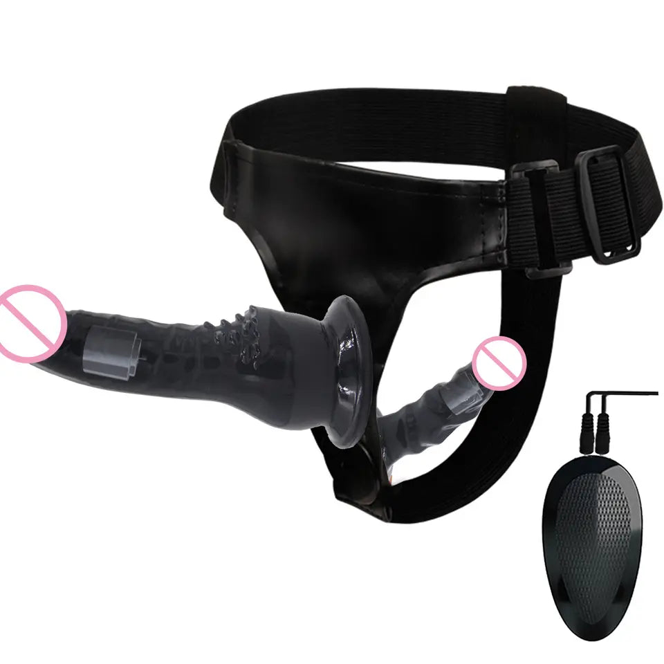 <tc>Vibrating Strap-On Double Headed Dildo with Remote Control</tc>