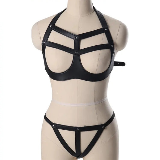 <tc>Leather BDSM Two-Piece Lingerie Cosplay SM</tc>