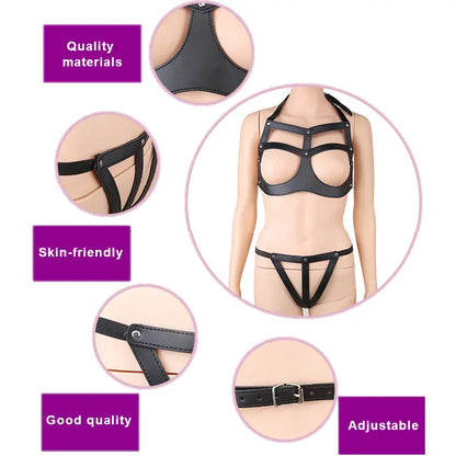 <tc>Leather BDSM Two-Piece Lingerie Cosplay SM</tc>