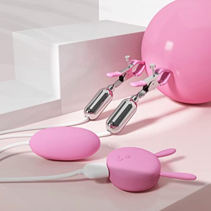 Kẹp Núm Vú Xung Điện Điện Kèm Trứng Rung Naughty Bunny