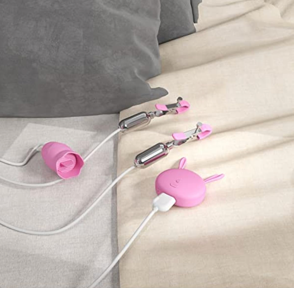 Kẹp Núm Vú Xung Điện Điện Kèm Trứng Rung Naughty Bunny