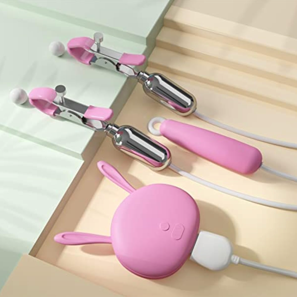 Kẹp Núm Vú Xung Điện Điện Kèm Trứng Rung Naughty Bunny