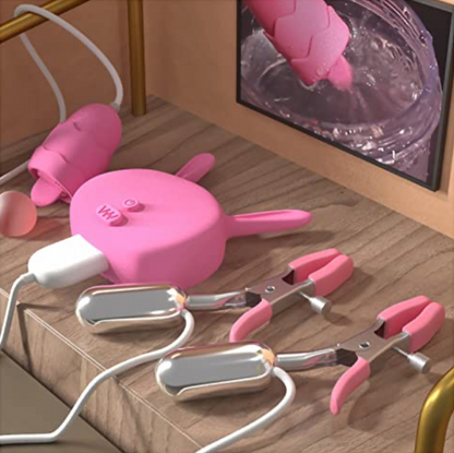 Kẹp Núm Vú Xung Điện Điện Kèm Trứng Rung Naughty Bunny