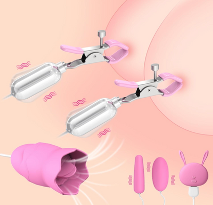 Kẹp Núm Vú Xung Điện Điện Kèm Trứng Rung Naughty Bunny