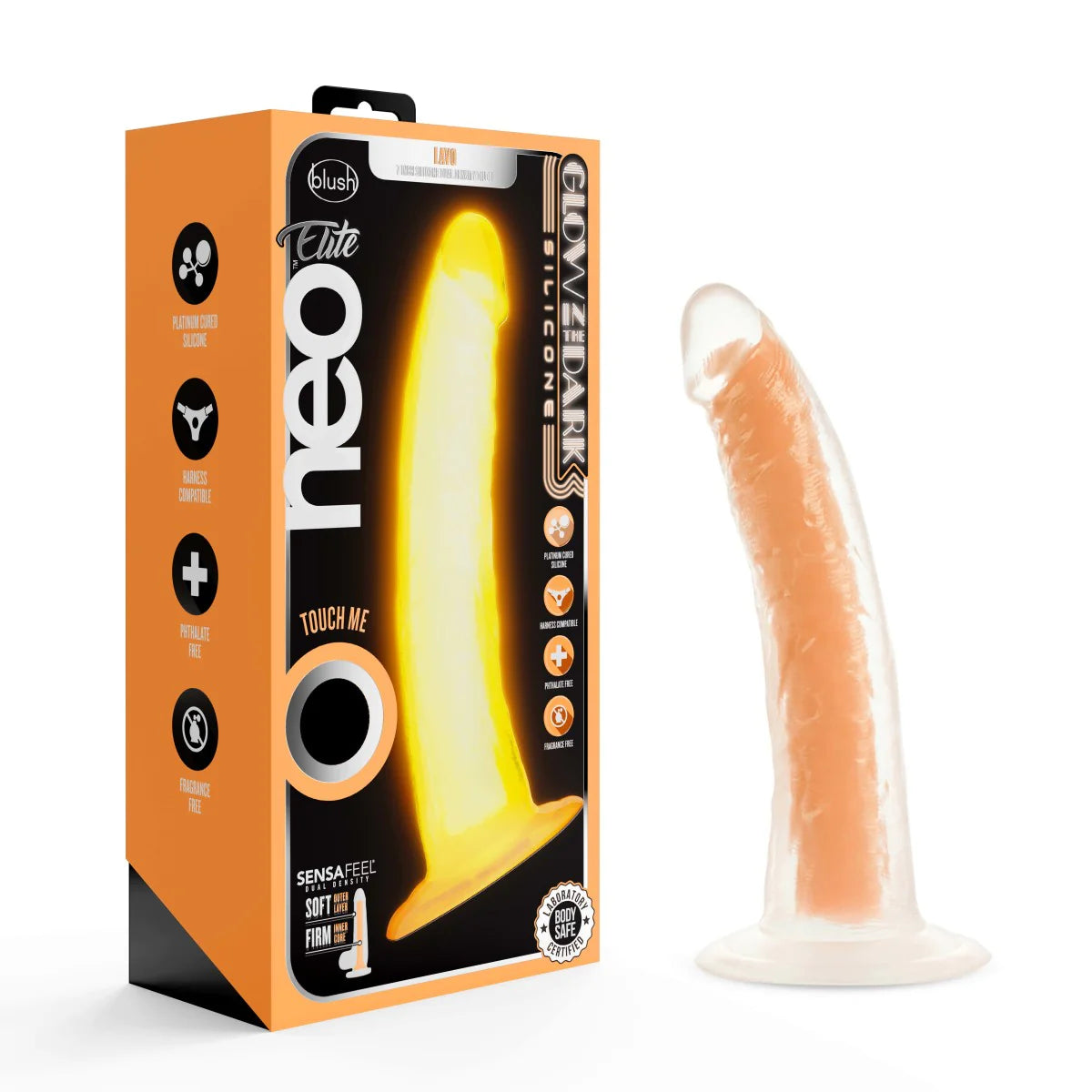 <tc>Neo Elite™ Lavo Glow In The Dark Dildo Neon Orange</tc>